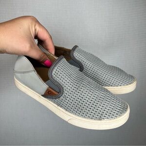 OluKai | Size 6.5 Women’s Pehuae Light Gray‎ Mesh Slip-On Flats